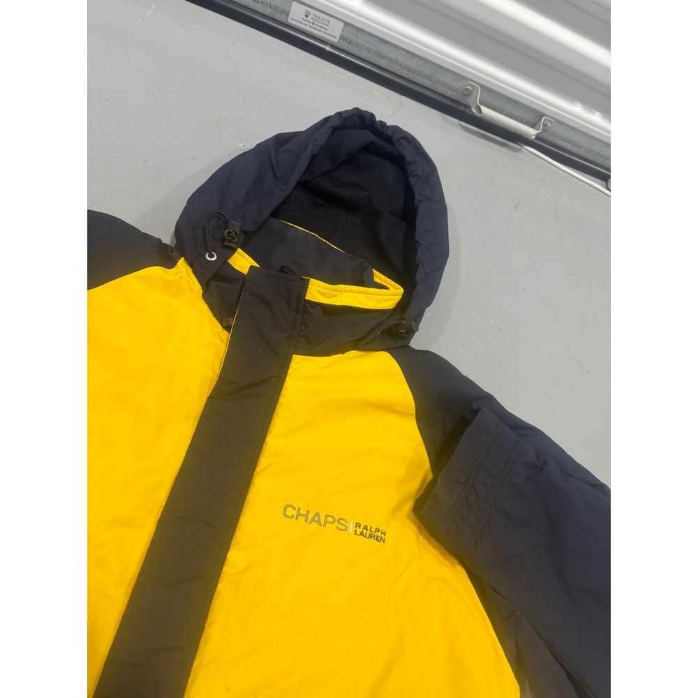 Chaps Ralph Lauren Mens Vintage Yellow Navy Colorblock Hooded Sailing Jacket M